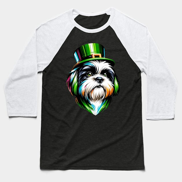 Shih Tzu in Leprechaun Hat Celebrates St. Patrick's Baseball T-Shirt by ArtRUs